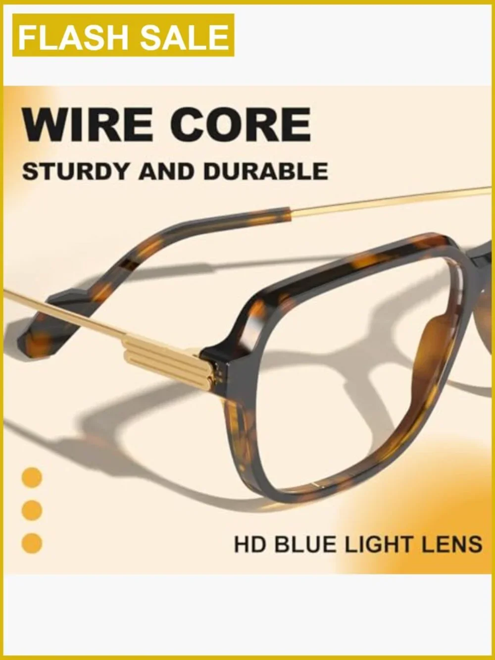 Oversized Blue Light Blocking Glasses Square TR90 Frame Metal Temple
